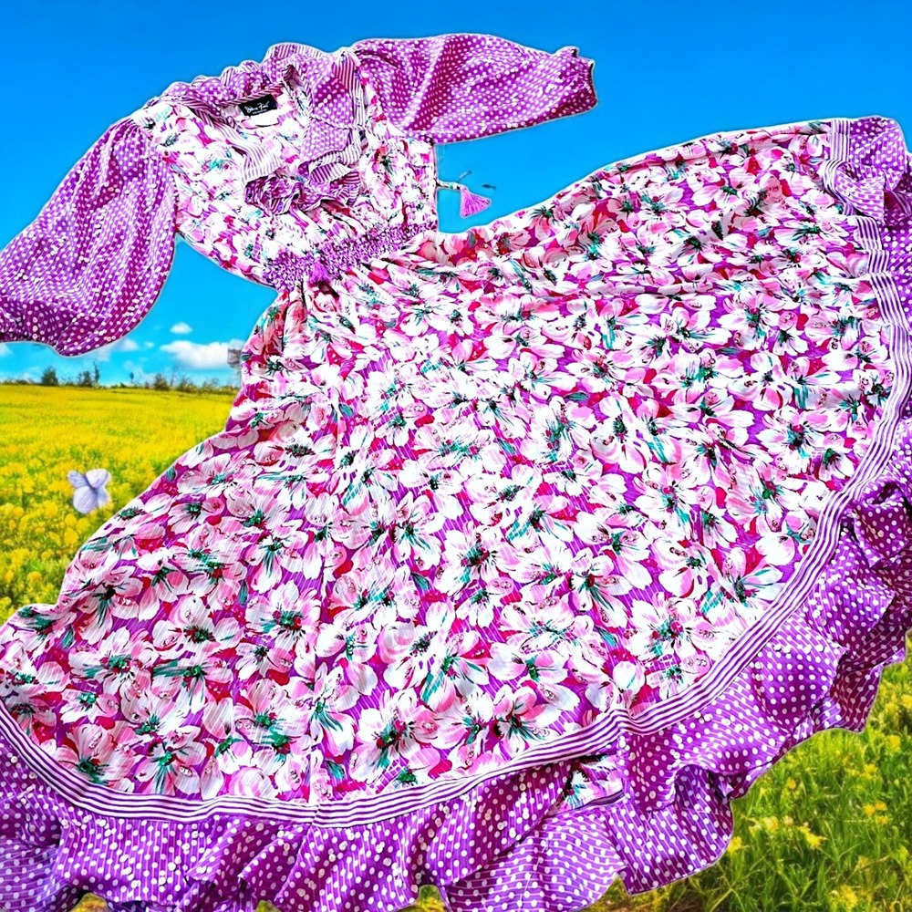 Diane‎ Freis Original Georgette Sequins Flowing Feminine Dress Pink!